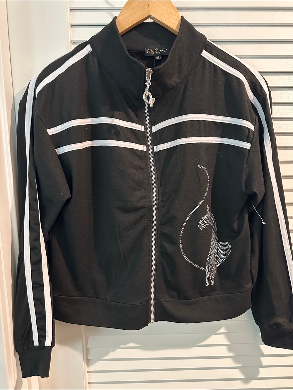 NWT Baby Phat Zipper Front Black & Whit Striped Cowl Neck light Sweatshirt.